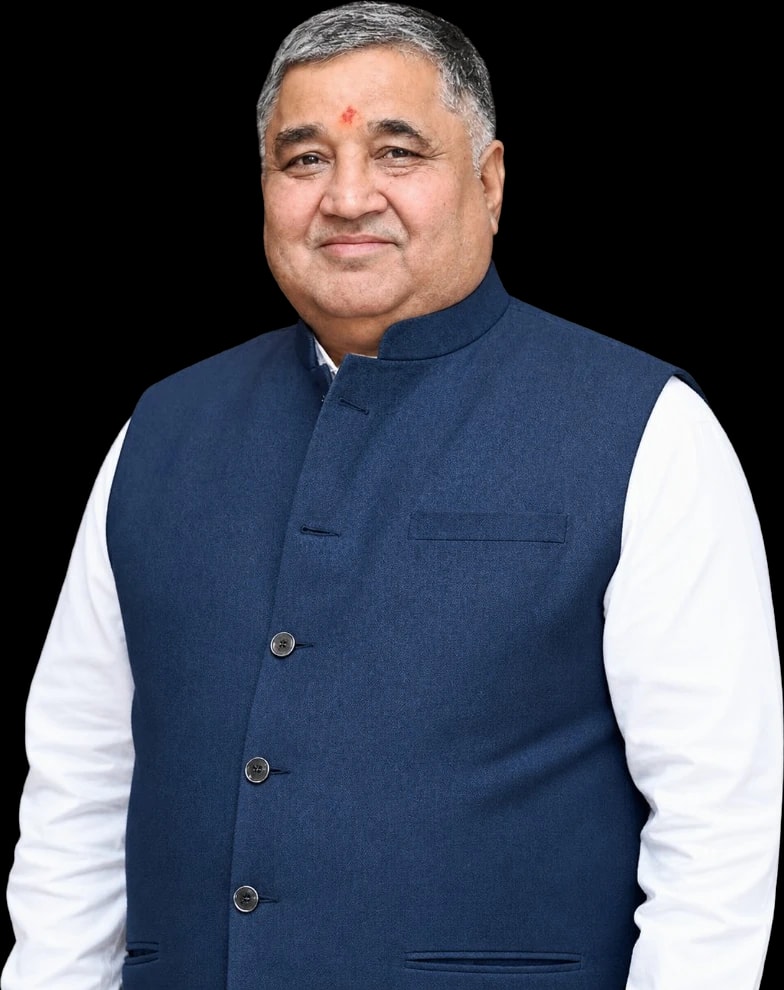 Rajesh Agrawal in a navy bandhgala jacket and white shirt